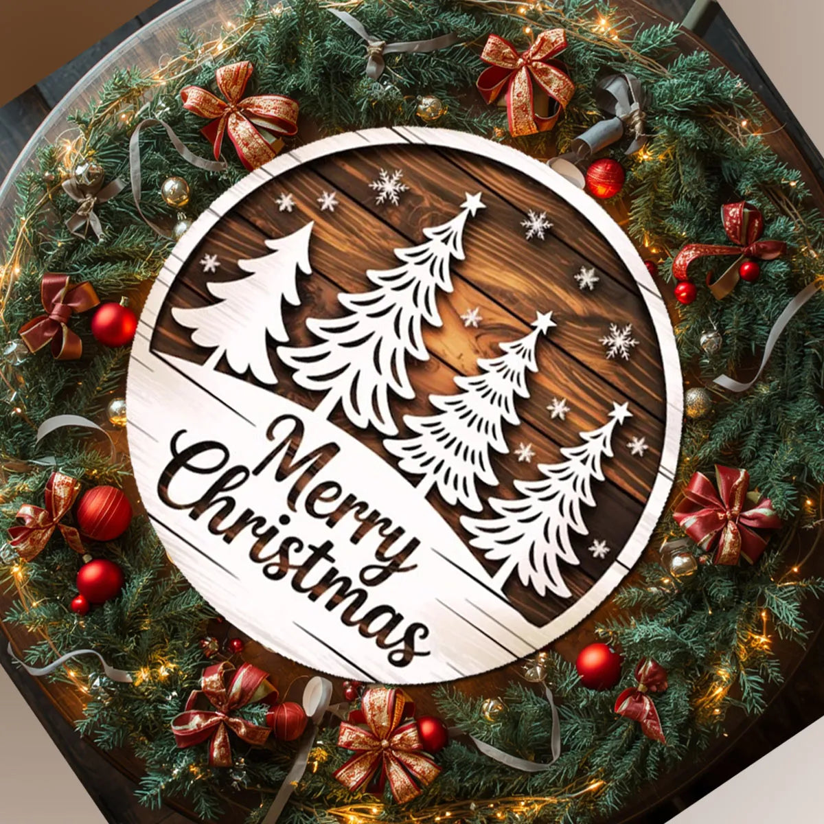 3D Round Wooden Christmas Sign – Two Layers, Fully Painted Sample 02