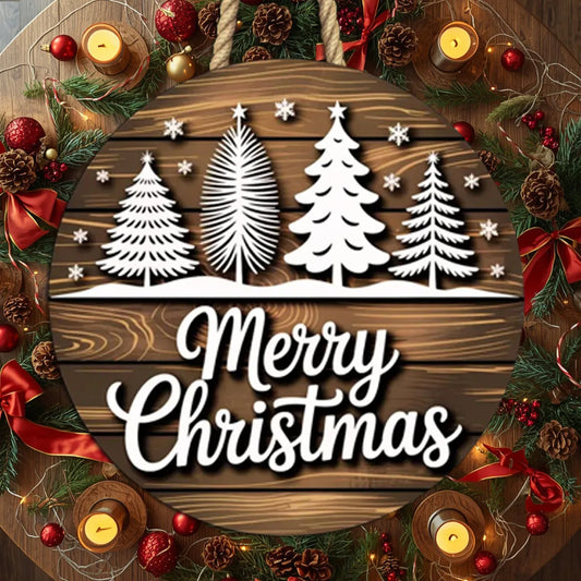 3D Round Wooden Christmas Sign – Two Layers, Fully Painted Sample 01