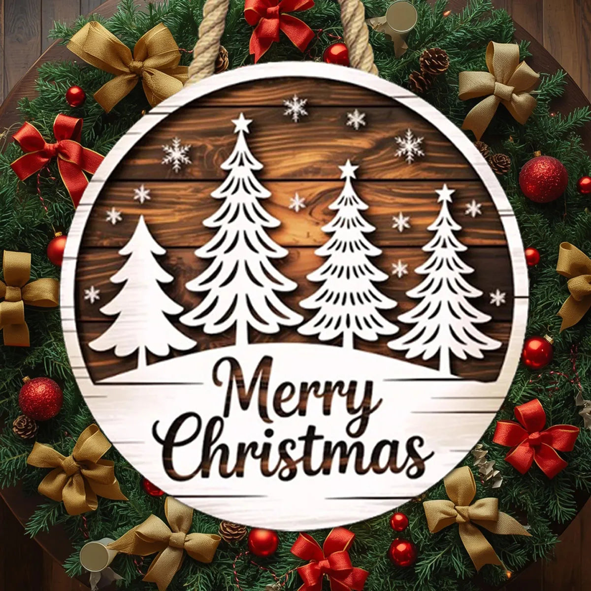 3D Round Wooden Christmas Sign – Two Layers, Fully Painted Sample 02